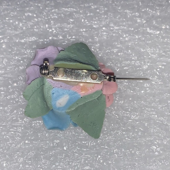 Ceramic Blue, Pink, & Violet Roses Brooch Pin - Picture 12 of 14